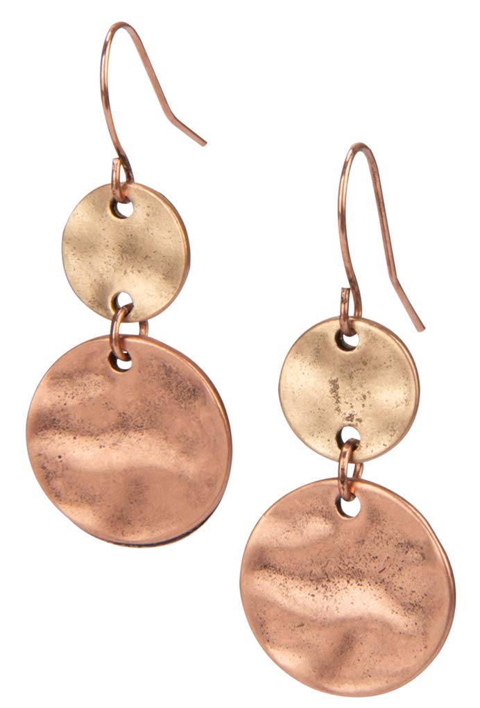 SPUNKYsoul Tribal Gold, Silver and Copper or Rose Gold Mixed Metal Boho Chic Ethnic Vintage Hoop Circle Fishhook Dangle Earrings for Women and Girls Gift Jewelry Bohemian (2 Disc 2 Pack) - Image 5